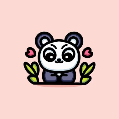Şirin Panda Maskotu Hayvan Vektörü Logosu Çizimi Çizimi