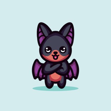 Şirin Yarasa Çizgi Filmi Maskotu Hayvan Vektör Logosu Çizimi Çizimi