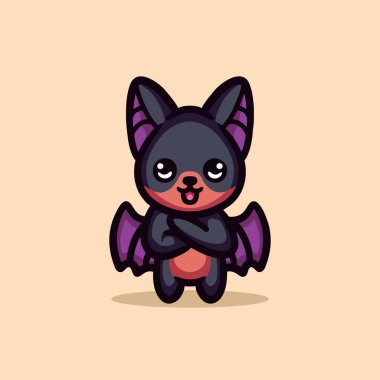 Şirin Yarasa Çizgi Filmi Maskotu Hayvan Vektör Logosu Çizimi Çizimi