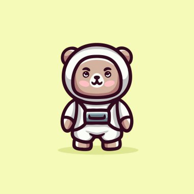 Şirin Ayı Astronot Çizgi Filmi Maskot Hayvan Vektör Logosu Çizimi Çizimi