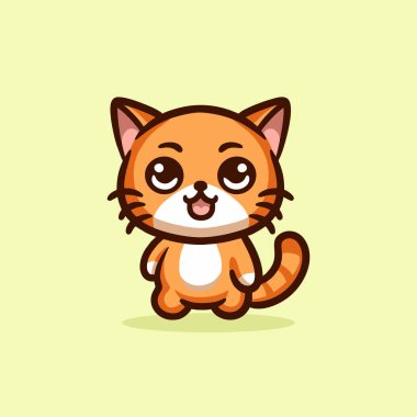Şirin Kedi Çizgi Filmi Maskotu Hayvan Vektörü Logosu Çizimi