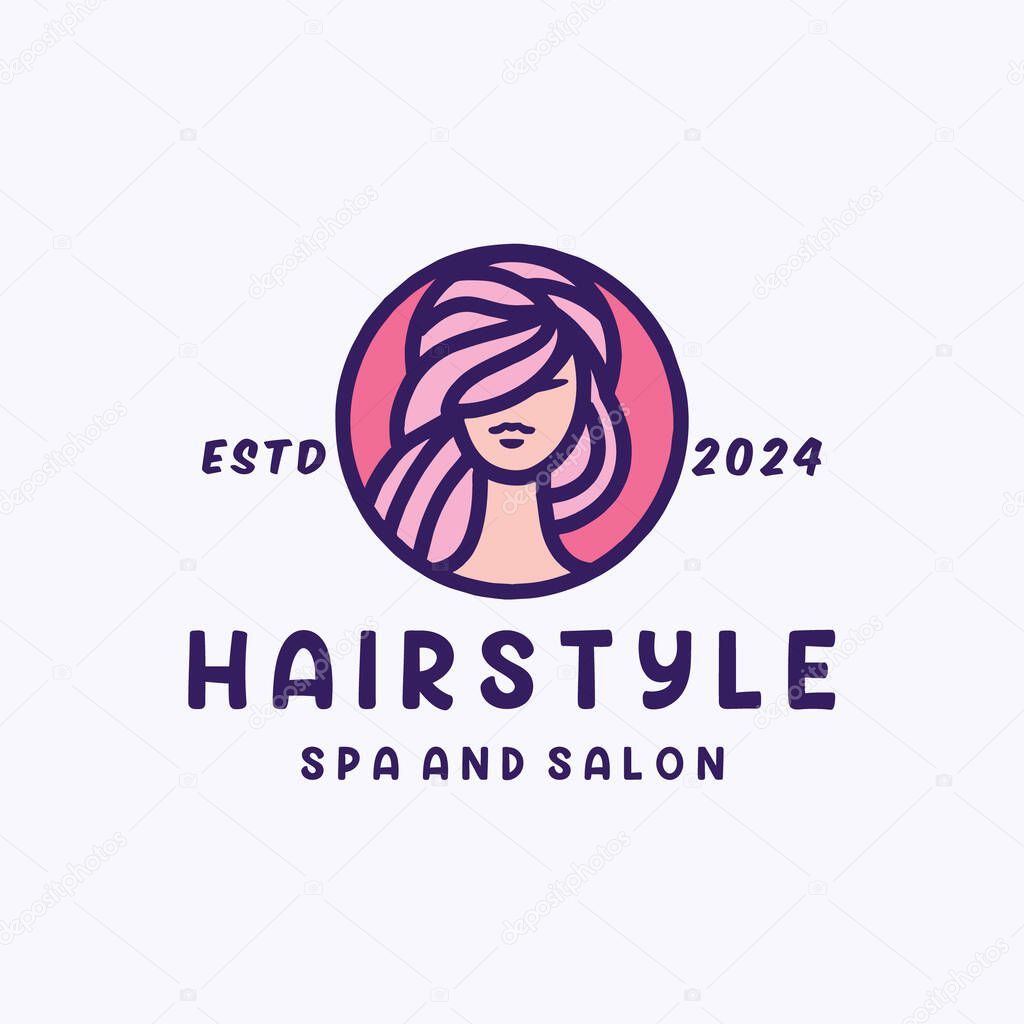 Women Hair Style Logo Monoline Vector, Spa and Salon Icon Symbol, Haircut Creative Vintage Graphic Design