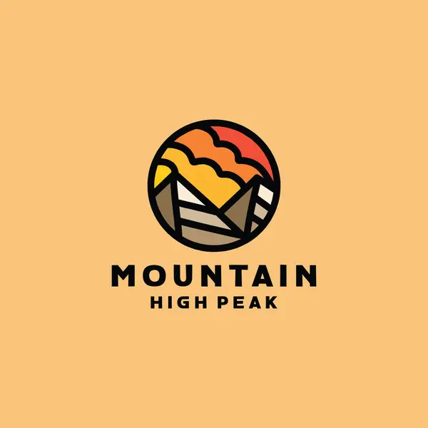 Mountain Logo Colorful Vector High Peak Monoline Icon Symbol Adventure — Stock Vector