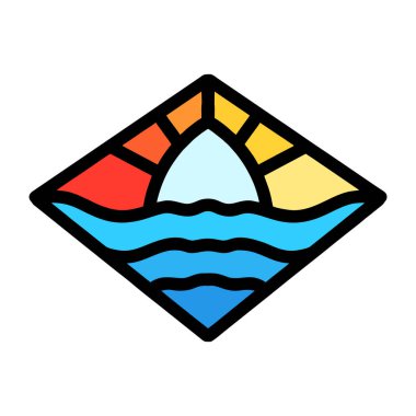 Renkli Sörf Dalgası Logo Vektörü, Gündoğumu Amblem Simgesi Sembolü, Yaz Yaratıcı Grafik Tasarımı