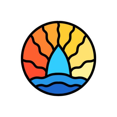 Renkli Sörf Dalgası Logo Vektörü, Gündoğumu Amblem Simgesi Sembolü, Yaz Yaratıcı Grafik Tasarımı