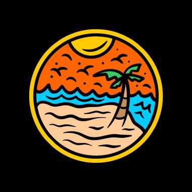Summer Beach Palm Tree Vintage Amblem Yapıştırıcı Vektör Tasarımı Açık Hava Vektörü