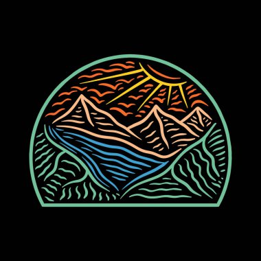 Dağ Yaban Hayatı Renkli Monolin Amblem Vintage Tasarımı Açık Hava Vektörü