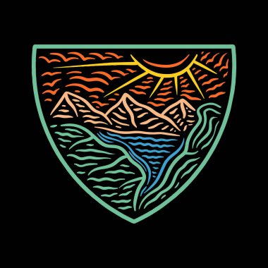 Dağ Yaban Hayatı Renkli Monolin Amblem Vintage Tasarımı Açık Hava Vektörü