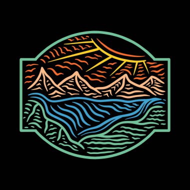 Dağ Yaban Hayatı Renkli Monolin Amblem Vintage Tasarımı Açık Hava Vektörü