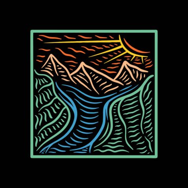 Dağ Yaban Hayatı Renkli Monolin Amblem Vintage Tasarımı Açık Hava Vektörü