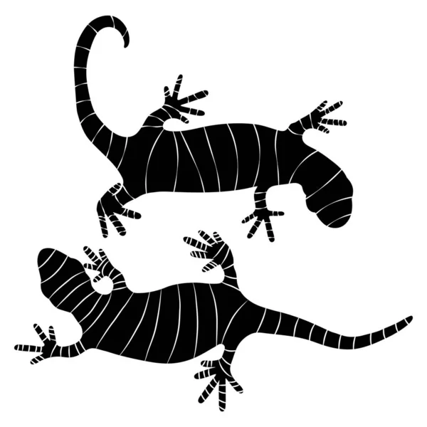 stock vector Set of lizards reptile gecko black silhouette with stripes vector illustration. Simple black silhouette illustration isolated on white background. Template for prints