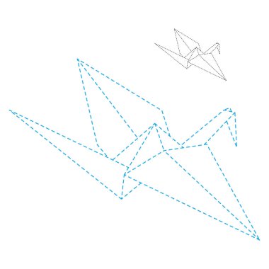 Origami vinç vektör ana hatları beyaz arkaplanda izole edilmiş çizimler. Infographic, web sitesi ya da uygulama için Japon origami vinci. Katlanmış kağıt sanatı için geometrik çizgi şekli.