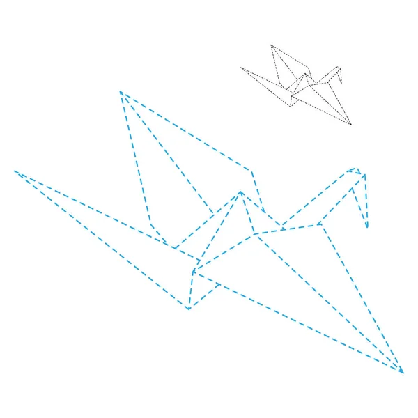 Set Origami Crane Vector Outline Dashed Illustration Isolated White Background —  Vetores de Stock