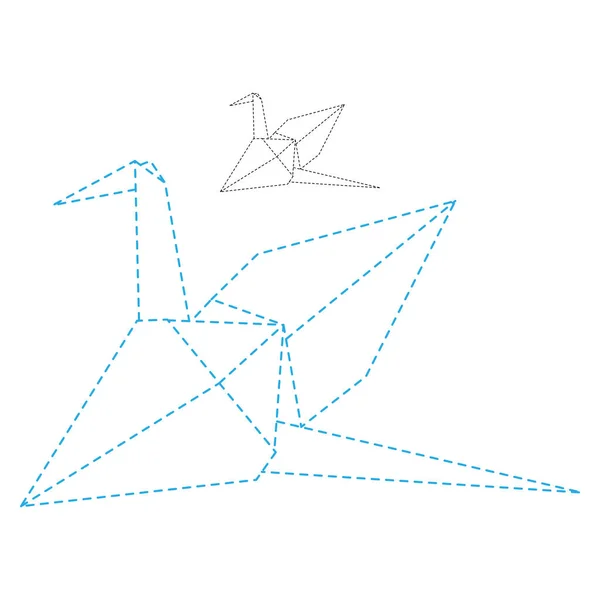Set Origami Crane Vector Outline Dashed Illustration Isolated White Background — Vetor de Stock
