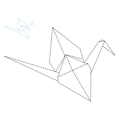 Origami vinç vektör ana hatları beyaz arkaplanda izole edilmiş çizimler. Infographic, web sitesi ya da uygulama için Japon origami vinci. Katlanmış kağıt sanatı için geometrik çizgi şekli.