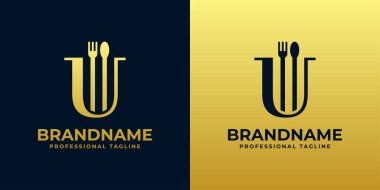 U harfi restoran logosu, restoran, kafe ve U harfli yemek servisi ile ilgili her iş için uygun..