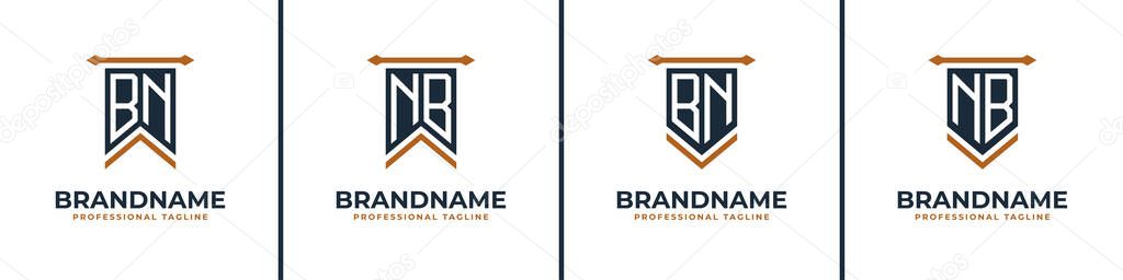 Letter BN and NB Pennant Flag Logo Set, Represent Victory. Suitable for any business with BN or NB initials.