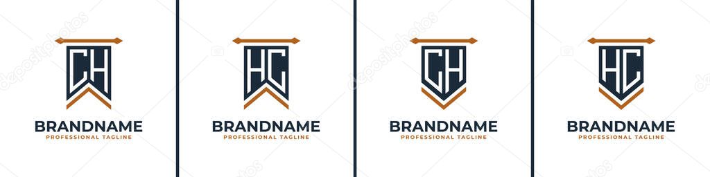 Letter CH and HC Pennant Flag Logo Set, Represent Victory. Suitable for any business with CH or HC initials.
