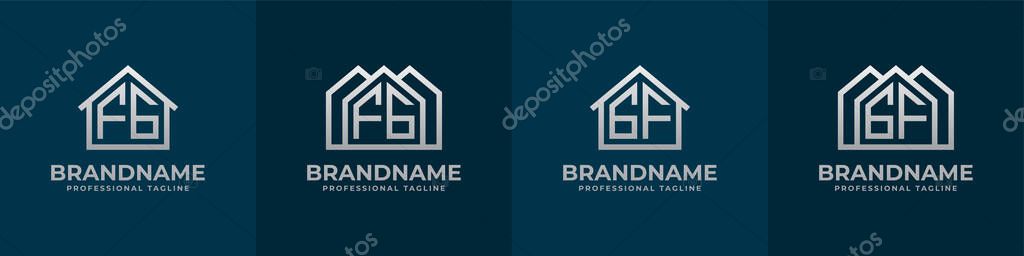 Letter FG and GF Home Logo Set. Suitable for any business related to house, real estate, construction, interior with FG or GF initials.