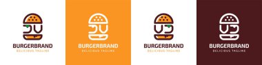JV ve VJ Burger Logosu, JV veya VJ baş harfli hamburgerler için uygun..