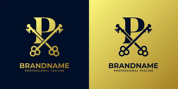 P harfi ile çift tuşlu logo, P ile başlayan anahtarla ilgili her iş için uygundur.