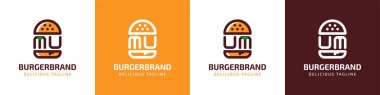 MU ve UM Burger Logosu, MU ya da UM harfli hamburgerle ilgili her iş için uygundur..