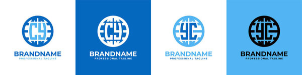 Набор букв CY и YC Globe, подходит для любого бизнеса с инициалами CY или YC.