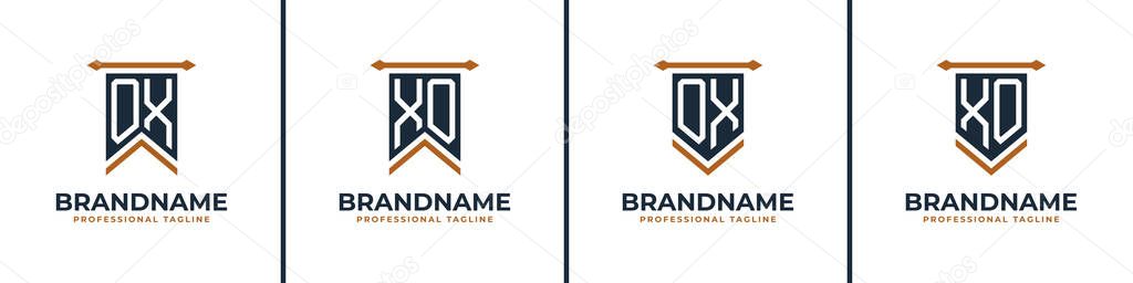 Letter OX and XO Pennant Flag Logo Set, Represent Victory. Suitable for any business with OX or XO initials.