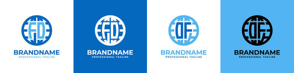 Набор букв FO и OF Globe, подходит для любого бизнеса с инициалами FO или OF.
