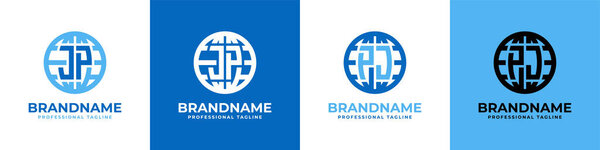 Набор букв JP и PJ Globe, подходит для любого бизнеса с инициалами JP или PJ.