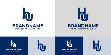 HU Monogram Logosu Seti, HU veya UH harfleri ile iş yapmak için uygun.