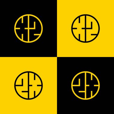 Basit XZ ve ZX Harf Çemberi Logosu Seti, XZ veya ZX parafı ile iş için uygundur