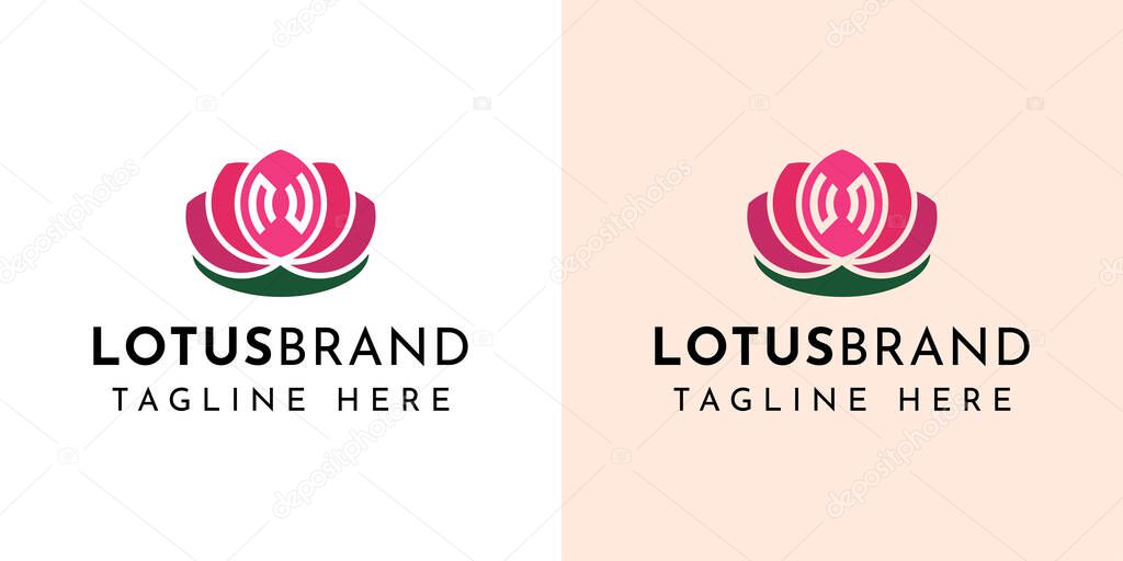 Letter NU and UN Lotus Logo Set, suitable for business related to lotus flowers with NU or UN initials.