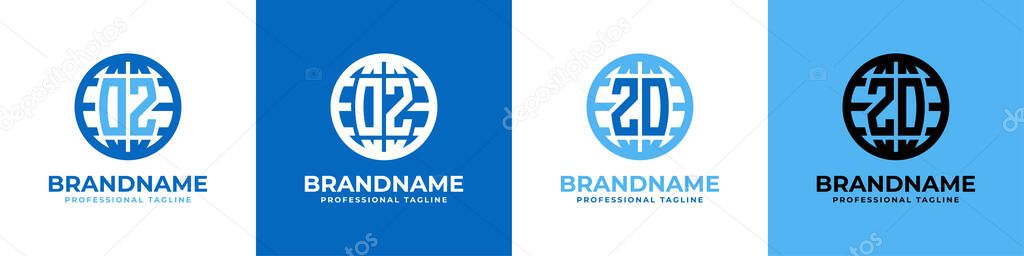 Letter OZ and ZO Globe Logo Set, suitable for any business with OZ or ZO initials.