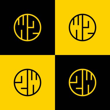 Basit WZ ve ZW Harf Çemberi Logosu Set, WZ veya ZW harfleri ile iş için uygun
