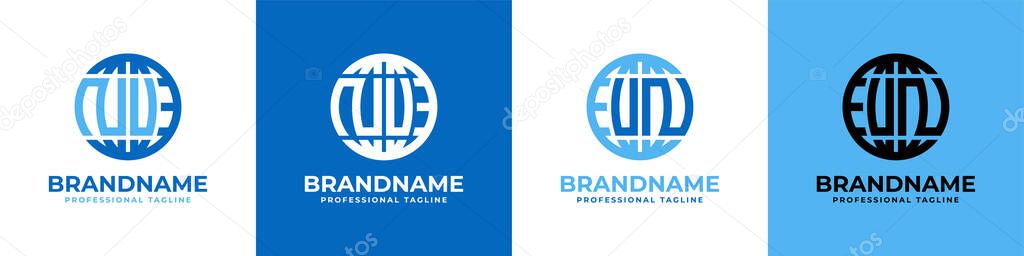 Letter NU and UN Globe Logo Set, suitable for any business with NU or UN initials.