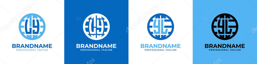 Letter LY and YL Globe Logo Set, suitable for any business with LY or YL initials.