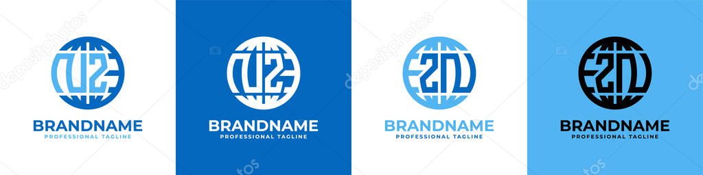 Letter NZ and ZN Globe Logo Set, suitable for any business with NZ or ZN initials.