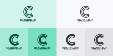 C harfi logo seti, C veya CC baş harfleriyle iş için uygundur.