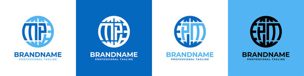 Набор символов MP и PM Globe, подходящих для любого бизнеса с инициалами MP или PM.