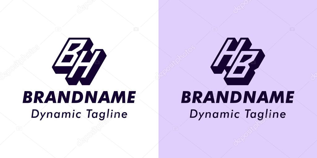 Letters BH and HB 3D Monogram Logo, Suitable for business with BH or HB initials