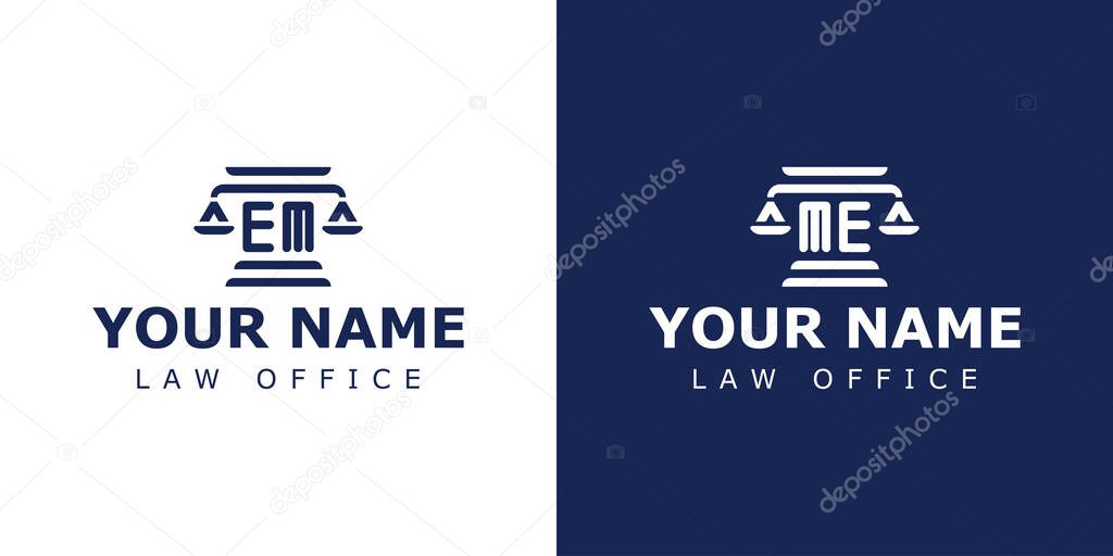 Letters EM and ME Legal Logo, suitable for lawyer, legal, or justice with EM or ME initials