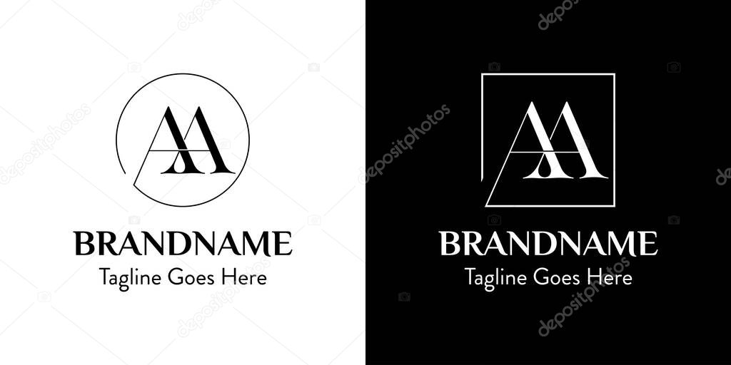Letters AA In Circle and Square Logo Set, for business with AA initials