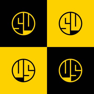 Basit SU ve ABD Harf Çemberi Logosu SU ve ABD baş harfleri ile iş yapmak için uygun