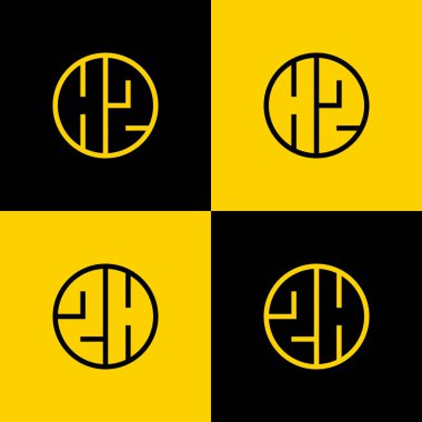 Basit HZ ve ZH Harfler Çemberi Logosu, HZ ve ZH baş harfleri ile iş için uygun