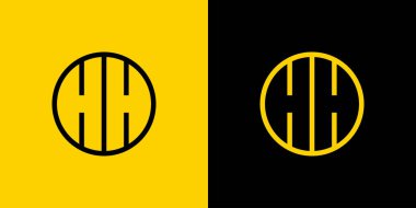 Basit HH Harf Çemberi Logosu Seti, HH baş harfleri ile iş için uygun