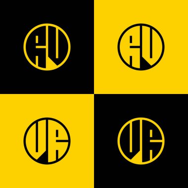 Basit RV ve VR Harfler Çemberi Logosu, RV ve VR baş harfleri ile iş için uygun