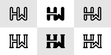 Harfler HW Monogram Logo Set, HW veya WH baş harfleri ile iş için uygun