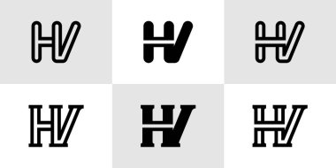 HV Monogram Logo Seti Harfleri, HV veya VH baş harfleri ile iş yapmak için uygun