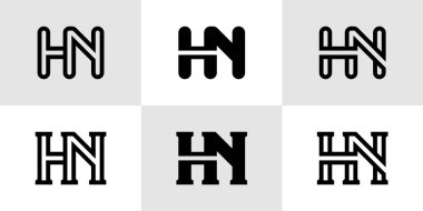 HN Monogram Logo Seti Harfleri, HN veya NH baş harfleri ile iş için uygun